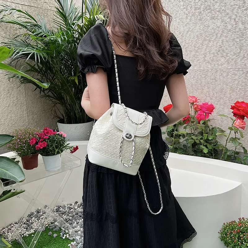 NATTY Chanel Inspired Bucket Bag, Backpack Small Size Women's Silver/Black/Blue/Beige-50