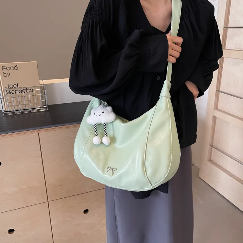NATTY PU Shoulder Bag Large Size Women's Ecru/Silver/Black/Green-22