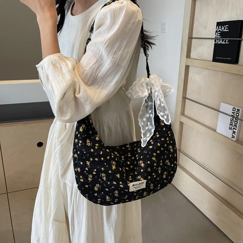 NATTY Fabric Shoulder Bag, Crossbody Bag Women's White/Black-10