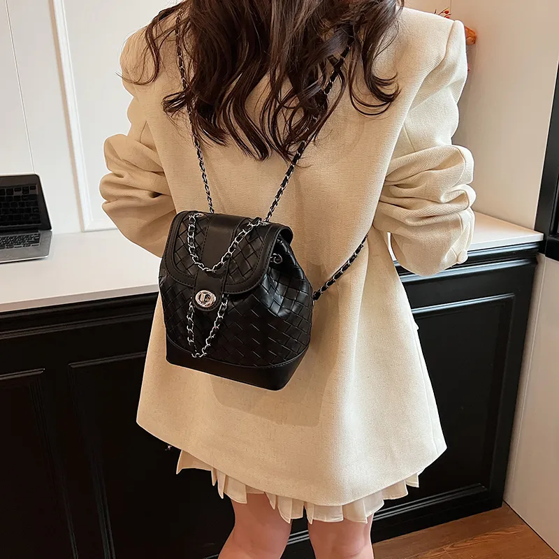 NATTY Chanel Inspired Bucket Bag, Backpack Small Size Women's Silver/Black/Blue/Beige-37