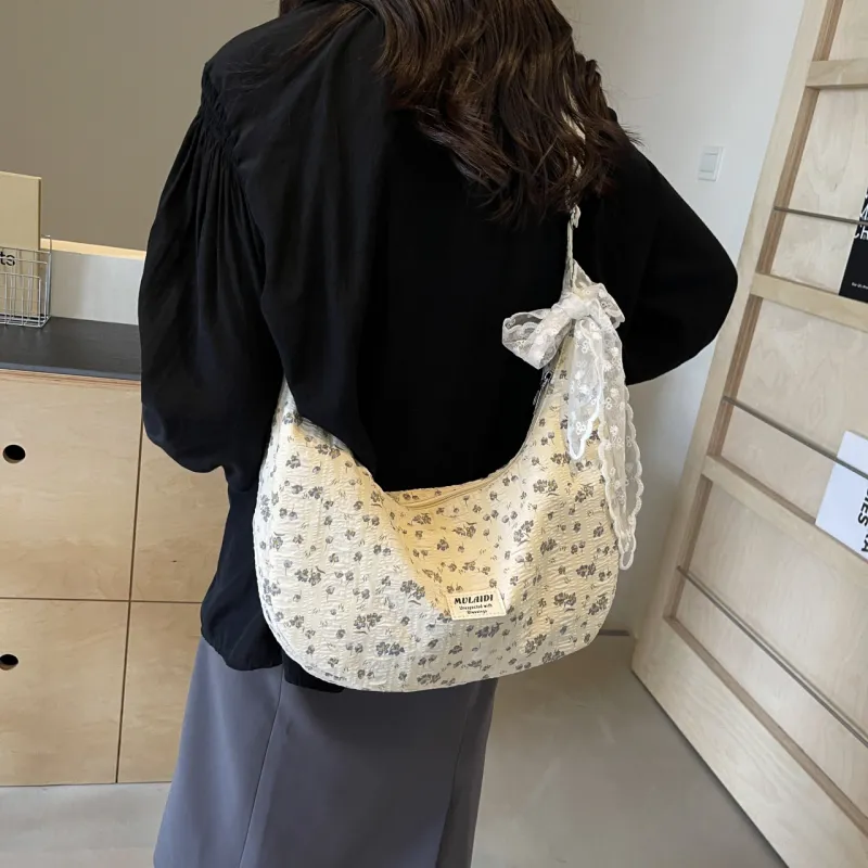 NATTY Fabric Shoulder Bag, Crossbody Bag Women's White/Black-3
