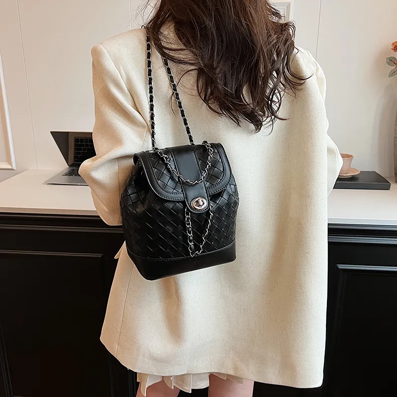 NATTY Chanel Inspired Bucket Bag, Backpack Small Size Women's Silver/Black/Blue/Beige-36