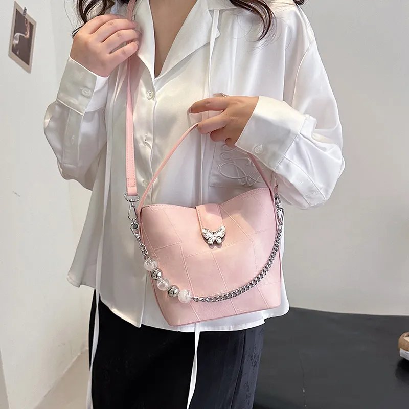 Versman PU Shoulder Bag Medium Size Women's Pink/White/Blue-3