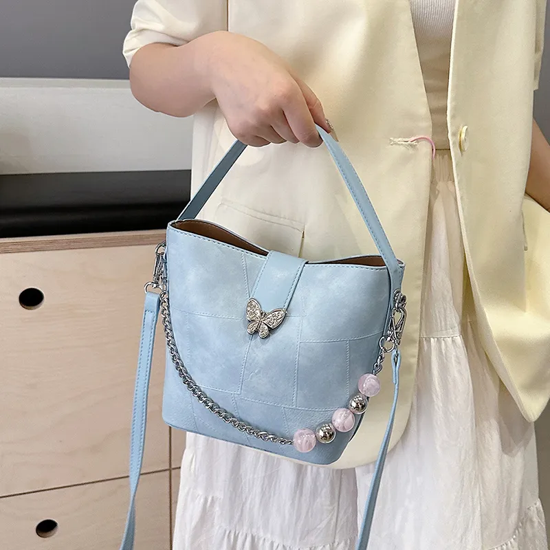 Versman PU Shoulder Bag Medium Size Women's Pink/White/Blue-16