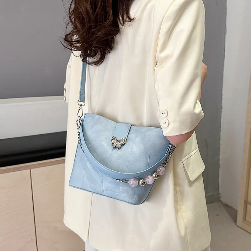 Versman PU Shoulder Bag Medium Size Women's Pink/White/Blue-19