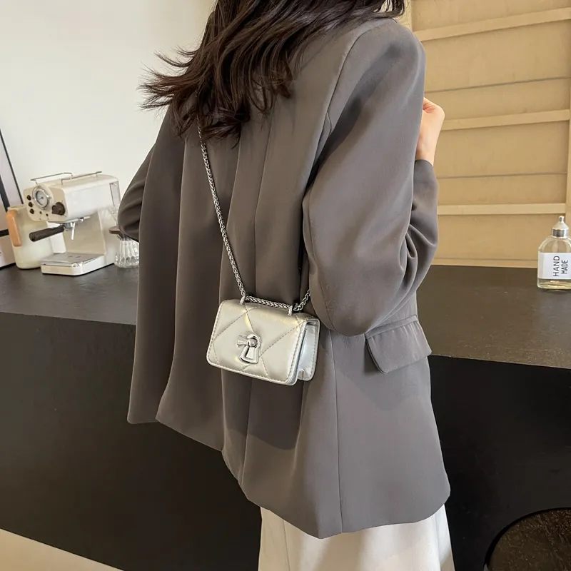 Versman PU Shoulder Bag Medium Size Women's Black/Ecru/Silver-9