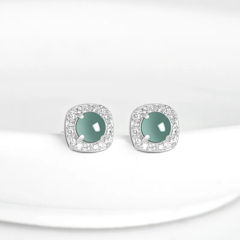 Jade Is Boundless Glutinous Jade Jadeite Stud Earrings Women's-1