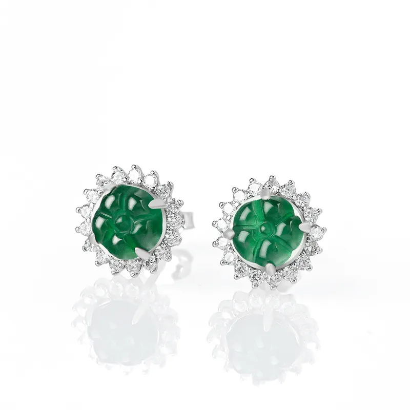 Jade Is Boundless Ice Glutinous Jadeite Stud Earrings Women's-1