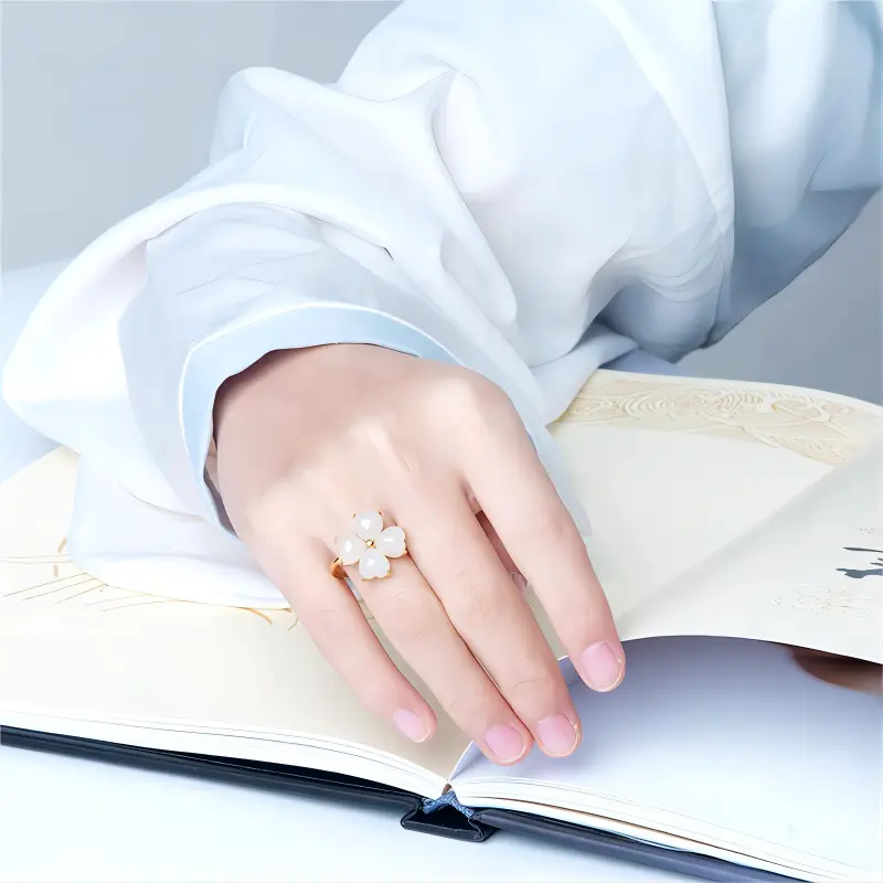 Fan Lan 925 Sterling Silver Hetian Jade Rings Women's White Jade-1