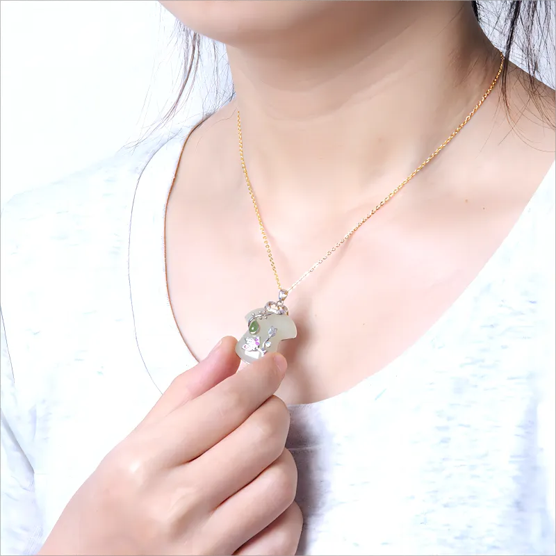 Fan Lan S925 Silver Hetian Jade Pendants Women's White Jade-1