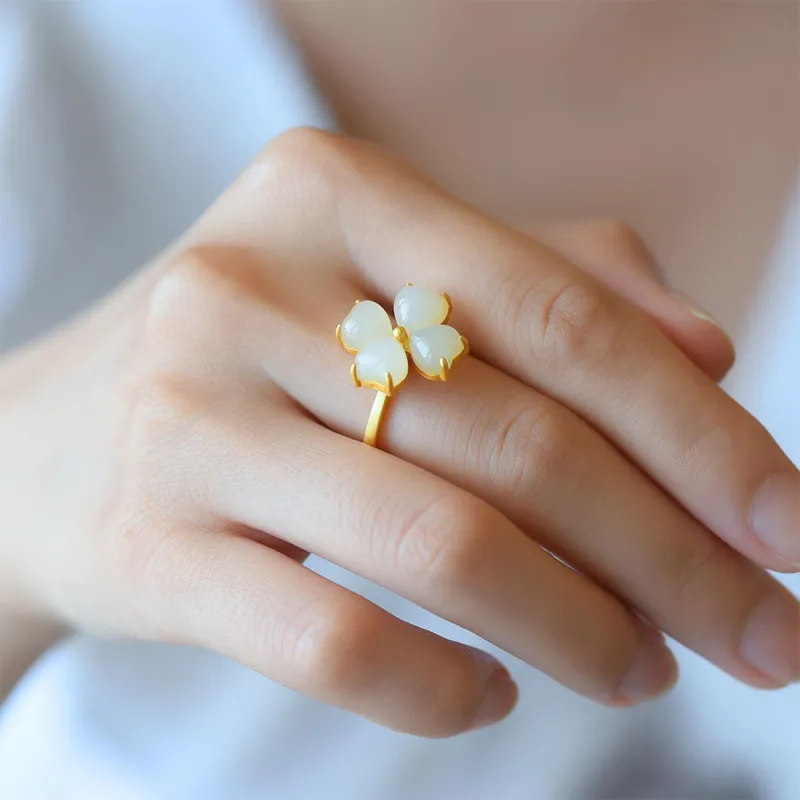 Fan Lan 925 Sterling Silver Hetian Jade Rings Women's White Jade-2