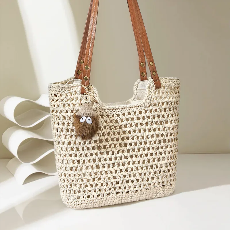JOSINY Fabric Tote Bag, Shoulder Bag Women's Ecru/Coffee-3
