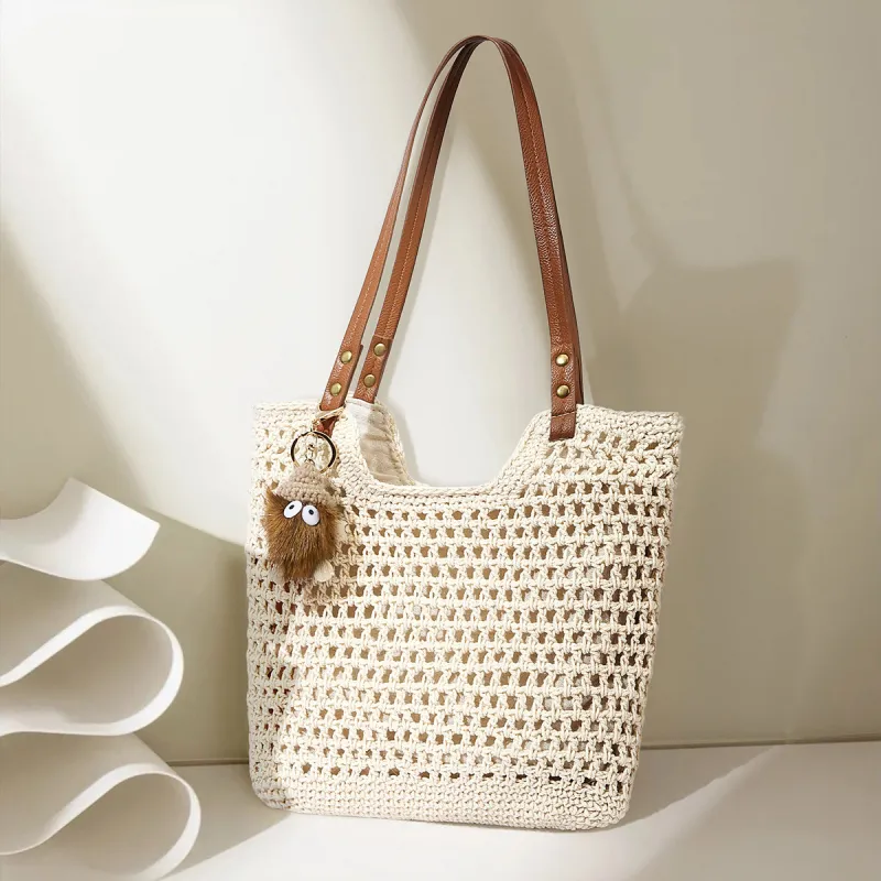 JOSINY Fabric Tote Bag, Shoulder Bag Women's Ecru/Coffee-4