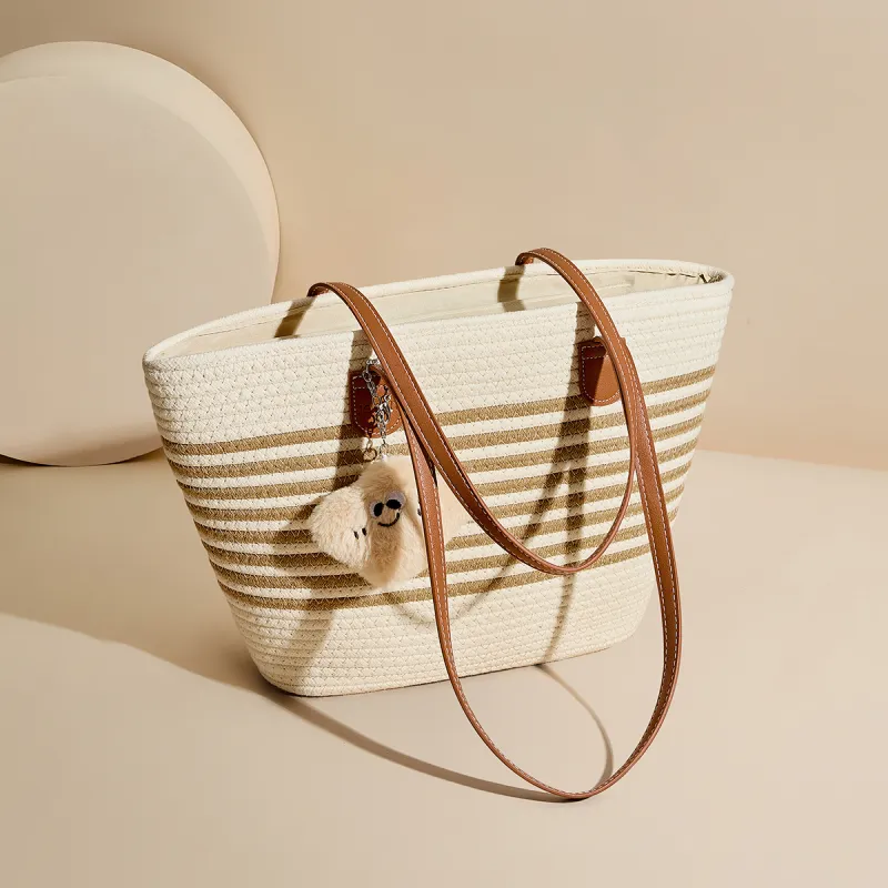 JOSINY Fabric Tote Bag, Shoulder Bag Women's Coffee & Ecru-4