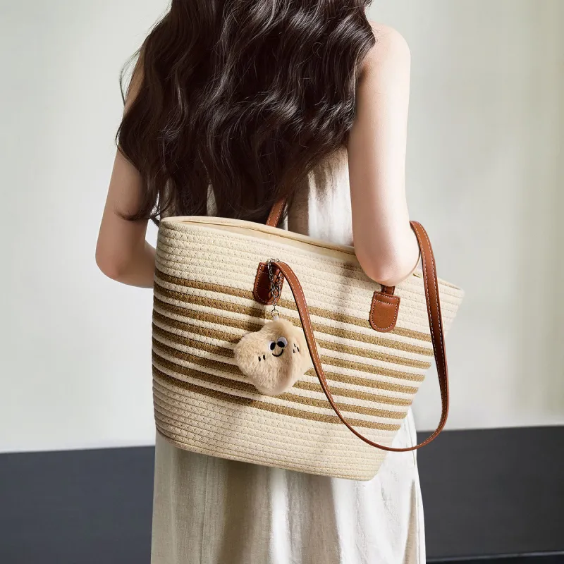 JOSINY Fabric Tote Bag, Shoulder Bag Women's Coffee & Ecru-3