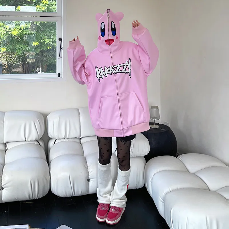 KAKAZZY Spring And Autumn Jackets Coats Unisex Pink-5