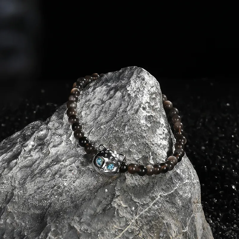 BABAMA Obsidian Beaded Bracelet, Cute Tiger Unisex-2