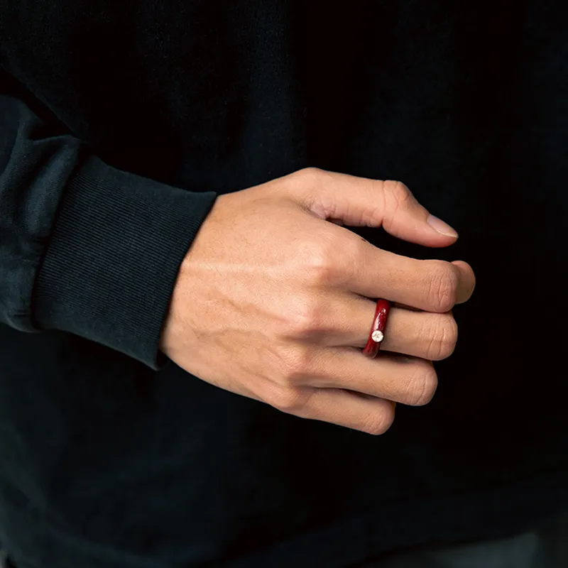BABAMA Reconstructed Cinnabar Rings Unisex-1