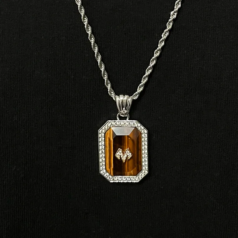 BABAMA Tiger's Eye Stone Badge Necklace Unisex-3
