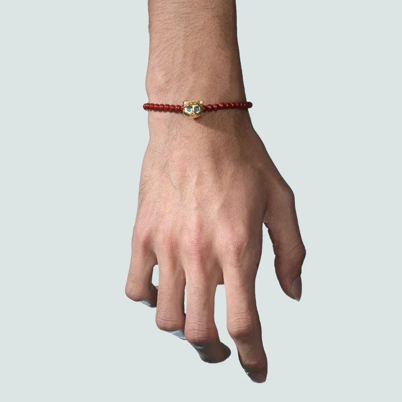 BABAMA Cinnabar Beaded Bracelet Cute Tiger Unisex-2