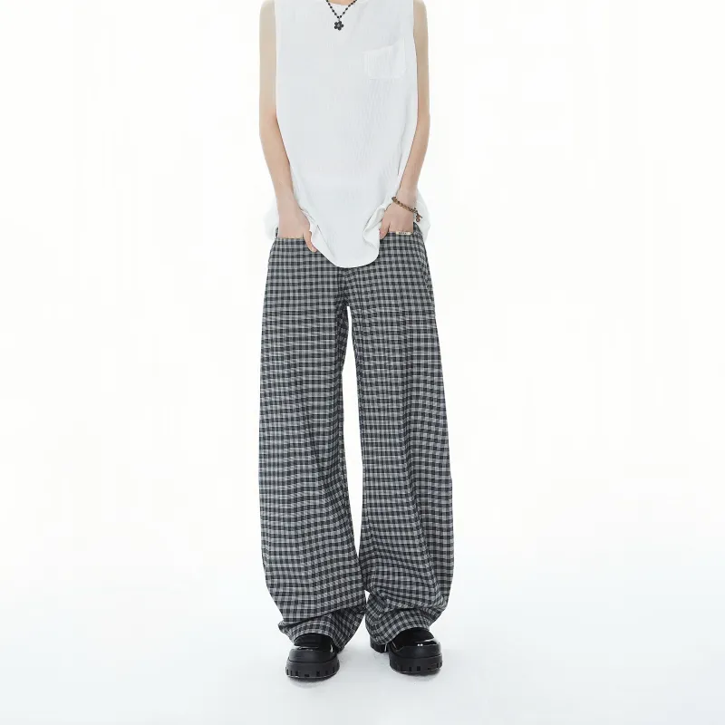 GDRX Casual Pants Unisex Black White Plaid-5