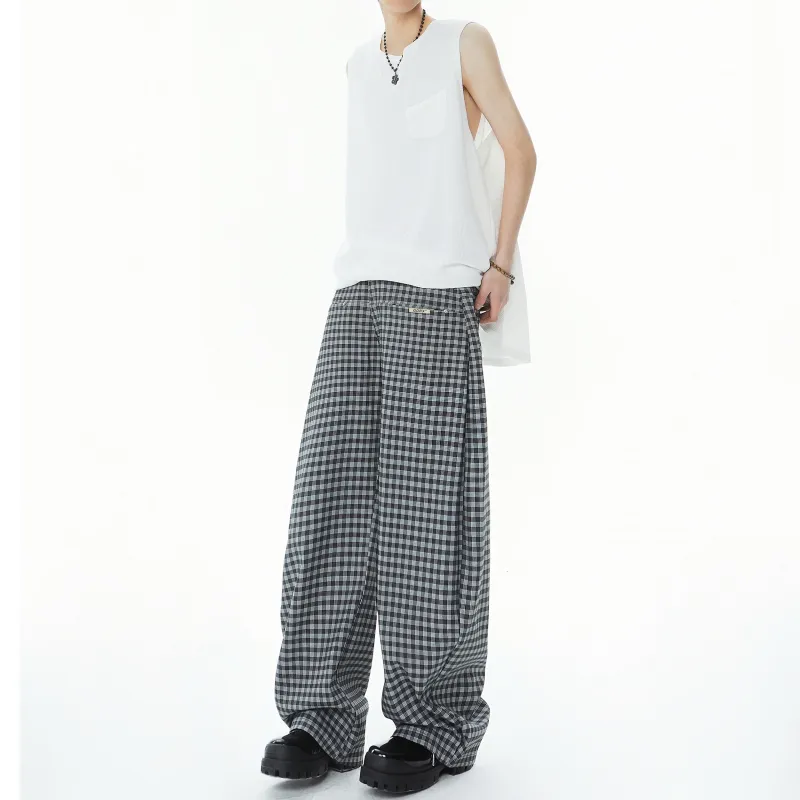 GDRX Casual Pants Unisex Black White Plaid-4