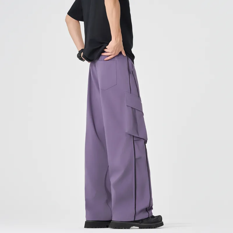 Outdoor Solid Color Large Pocket Windproof Relaxed Bootcut Cargo Pants Unisex-12