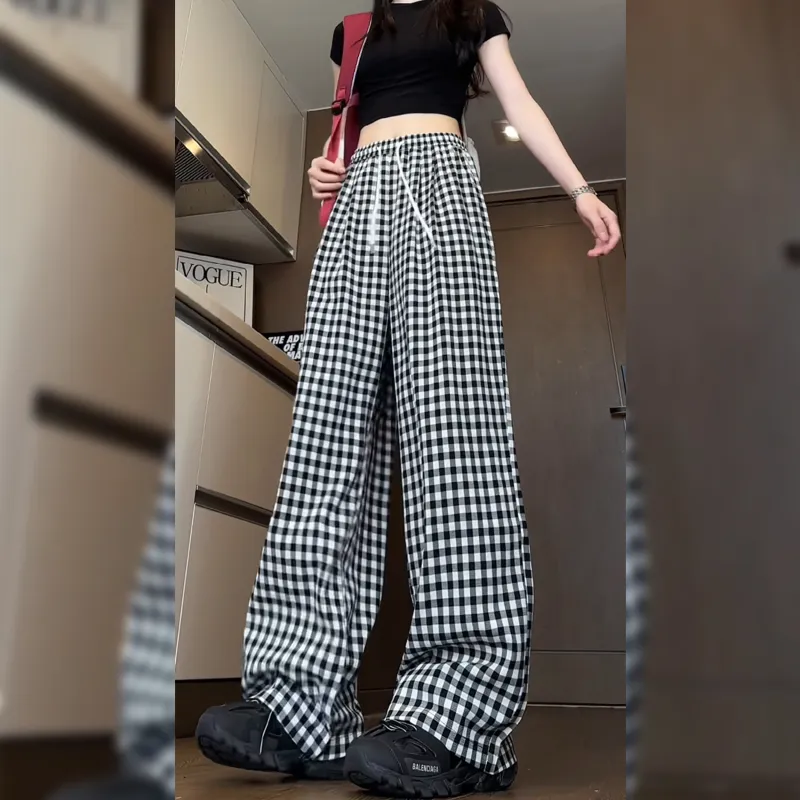 GDRX Casual Pants Unisex Black White Plaid-4