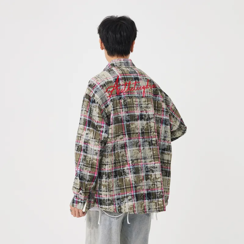 GDRX Shirt Unisex Blue White Plaid Tie-Dye-5