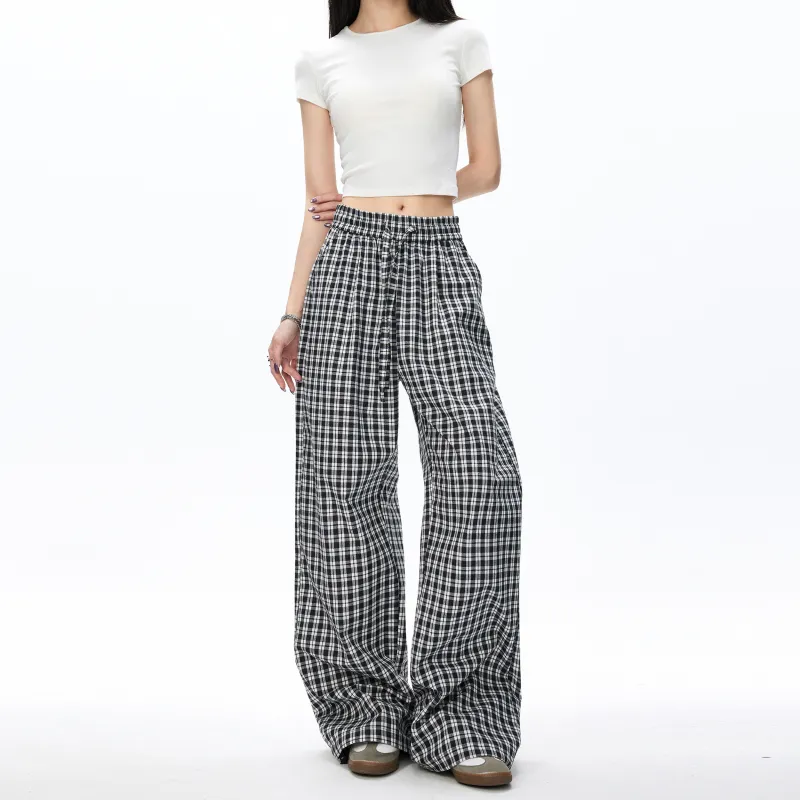 GDRX Casual Pants Unisex Black White Plaid-14
