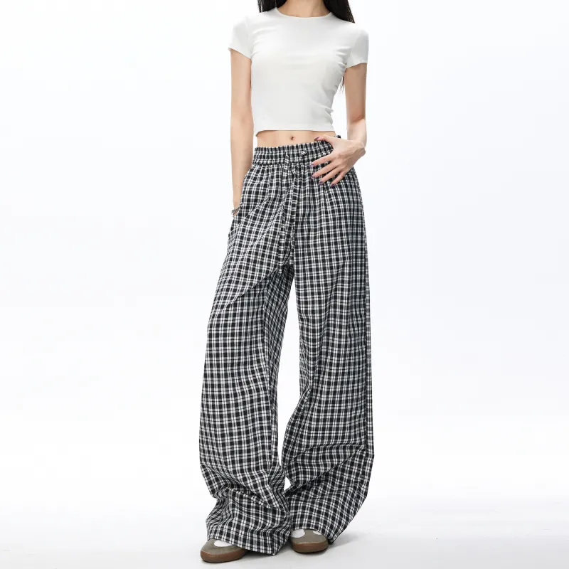 GDRX Casual Pants Unisex Black White Plaid-13