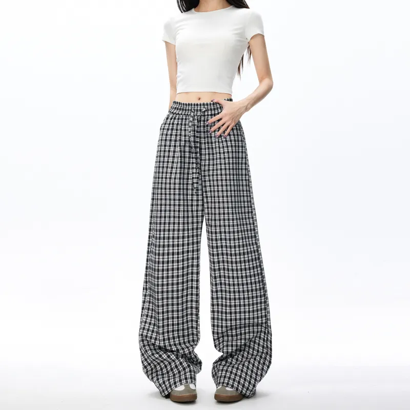 GDRX Casual Pants Unisex Black White Plaid-12
