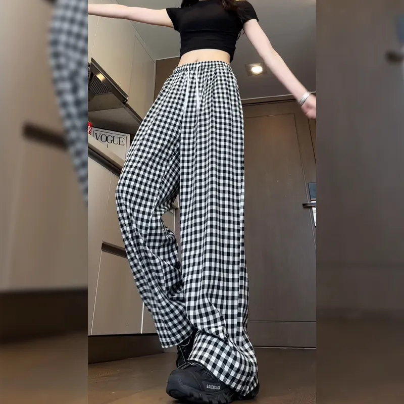GDRX Casual Pants Unisex Black White Plaid-3