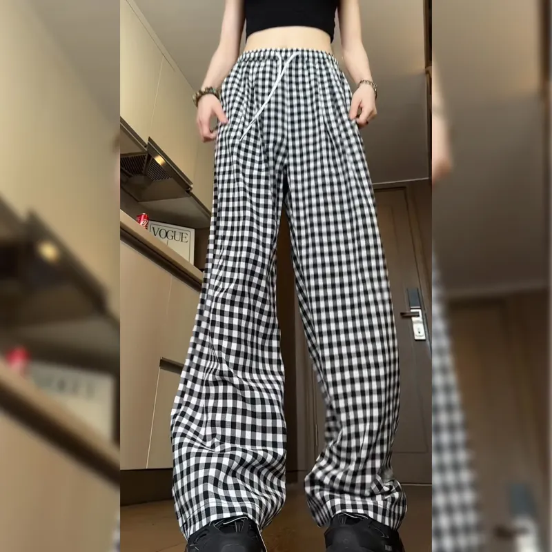 GDRX Casual Pants Unisex Black White Plaid-2