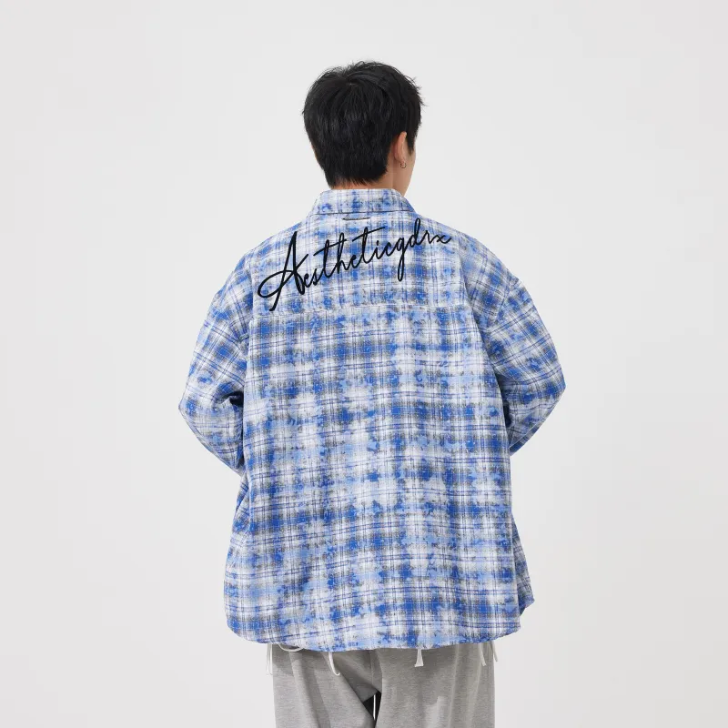 GDRX Shirt Unisex Blue White Plaid Tie-Dye-2