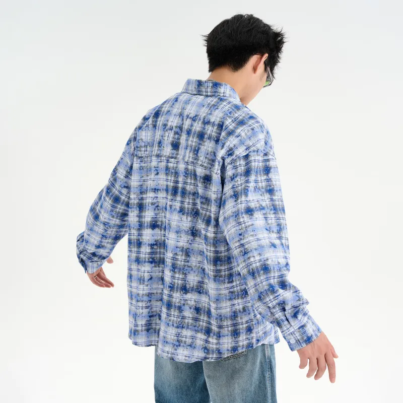 GDRX Shirt Unisex Blue White Plaid Tie Dye-2