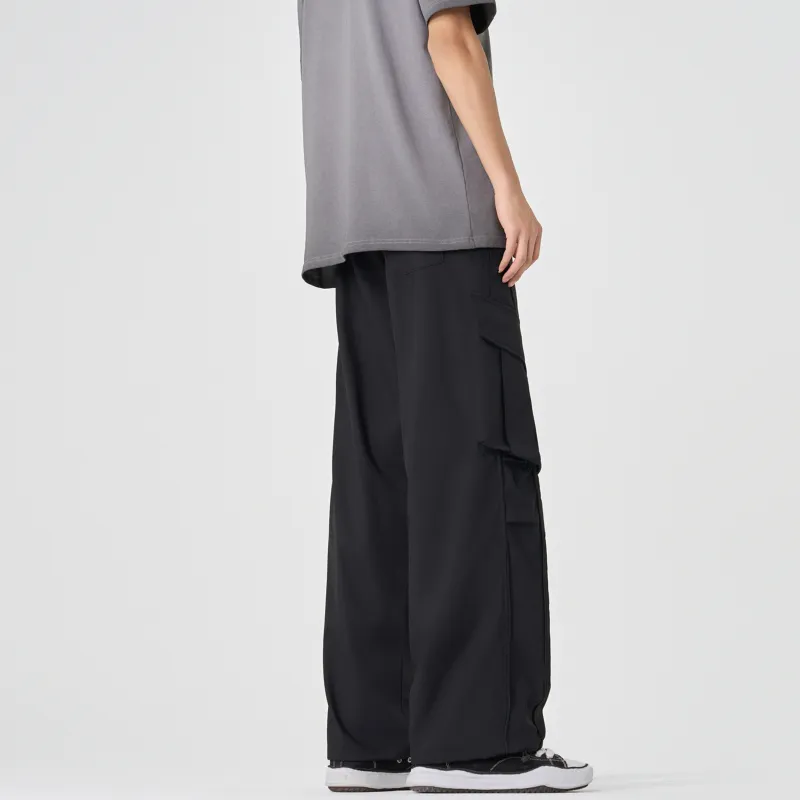 Outdoor Solid Color Large Pocket Windproof Relaxed Bootcut Cargo Pants Unisex-4