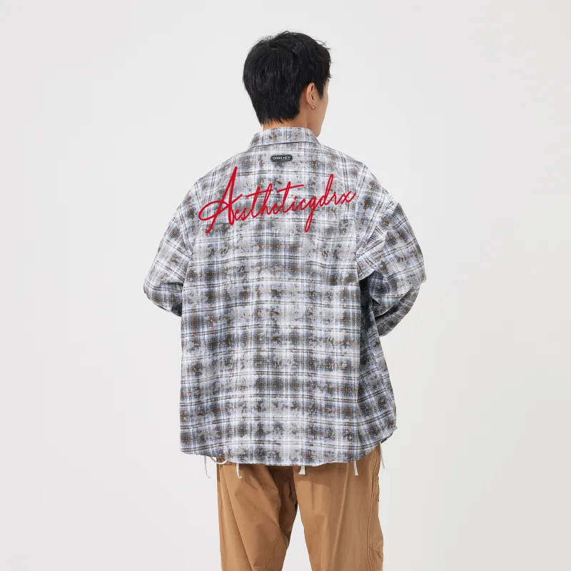 GDRX Shirt Unisex Blue White Plaid Tie-Dye-8