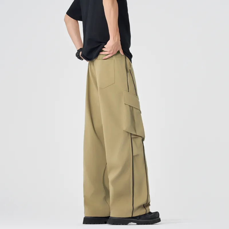 Outdoor Solid Color Large Pocket Windproof Relaxed Bootcut Cargo Pants Unisex-7