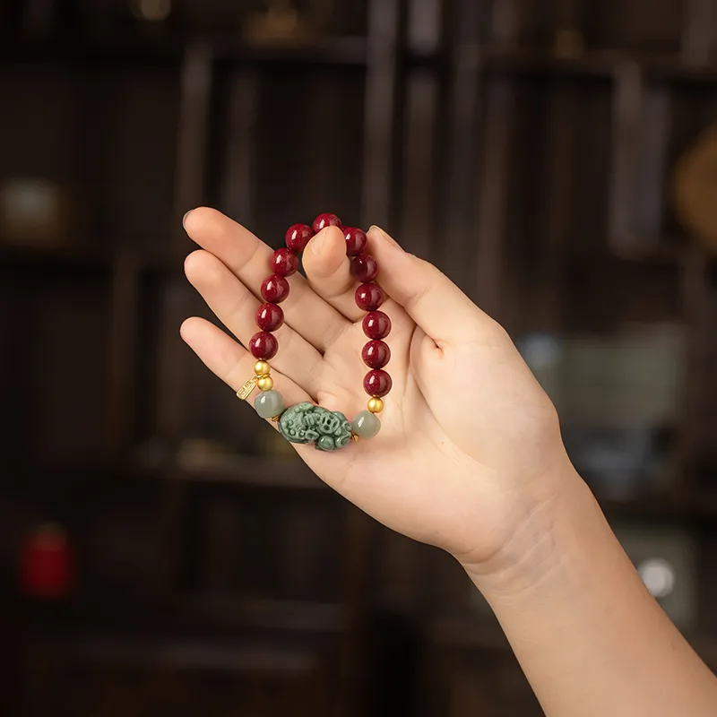 Lifemaker Reconstructed Cinnabar Jade Bracelets Unisex-4