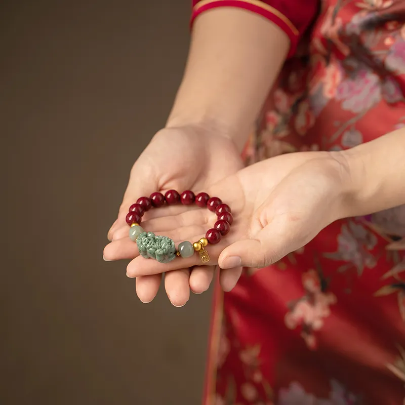 Lifemaker Reconstructed Cinnabar Jade Bracelets Unisex-5