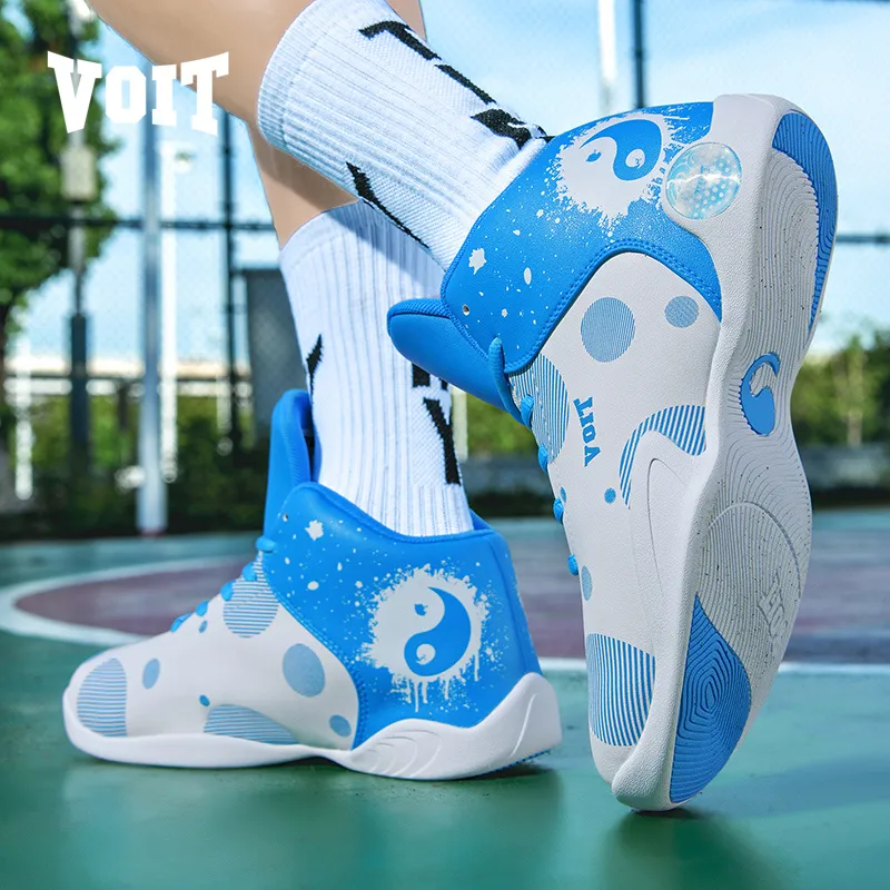 VOIT Basketball Shoes Men High Top White Sky Blue-7