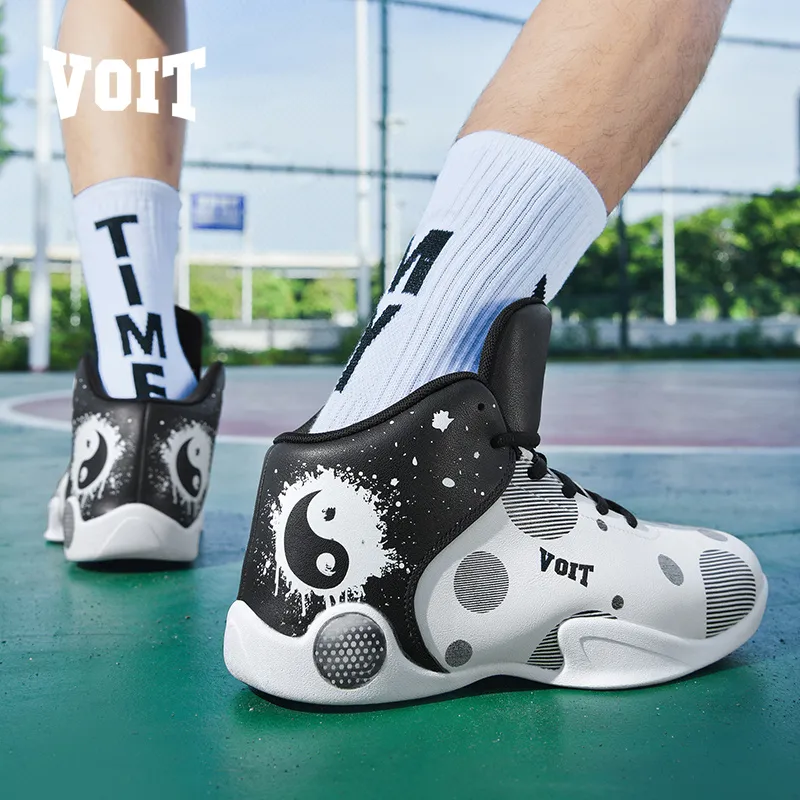 VOIT Basketball Shoes Men High Top White/Black-6