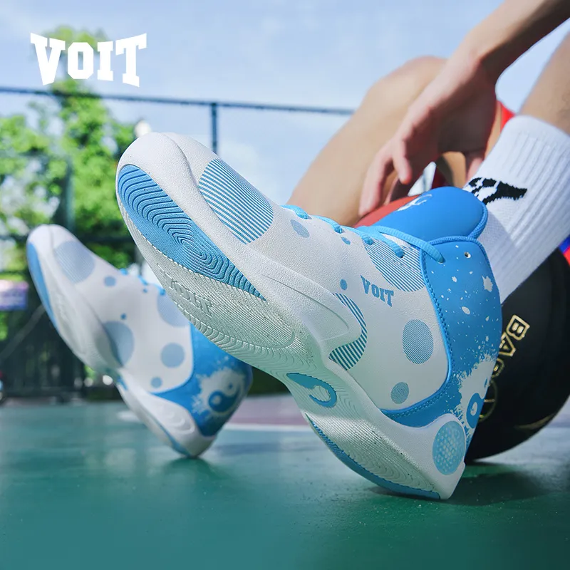VOIT Basketball Shoes Men High Top White Sky Blue-6