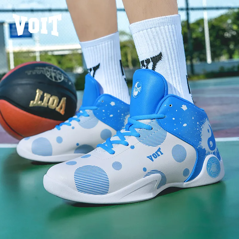 VOIT Basketball Shoes Men High Top White Sky Blue-8