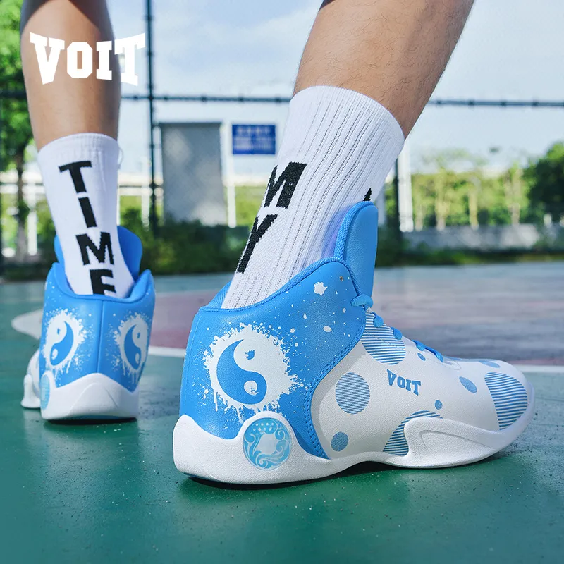 VOIT Basketball Shoes Men High Top White Sky Blue-10