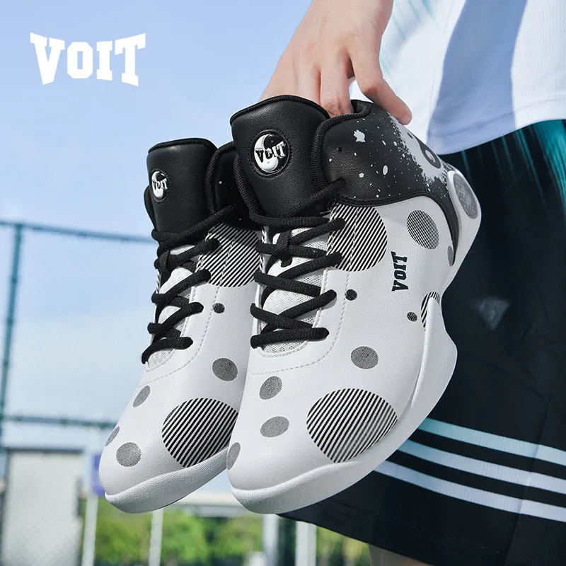 VOIT Basketball Shoes Men High Top White/Black-7