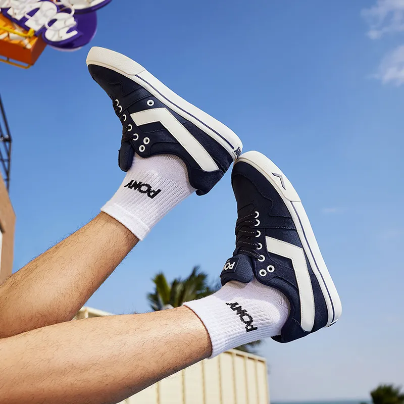 PONY Atop Wrapping Anti Slip Shock Absorbing And Wear Resistant Low Top Skateboard Shoes Men's Blue White-5