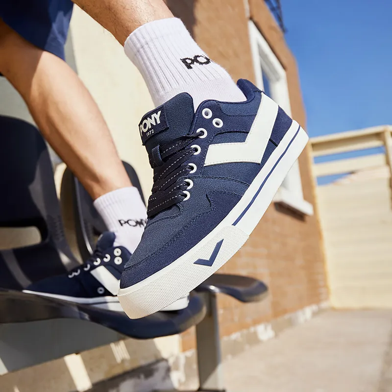 PONY Atop Wrapping Anti Slip Shock Absorbing And Wear Resistant Low Top Skateboard Shoes Men's Blue White-6