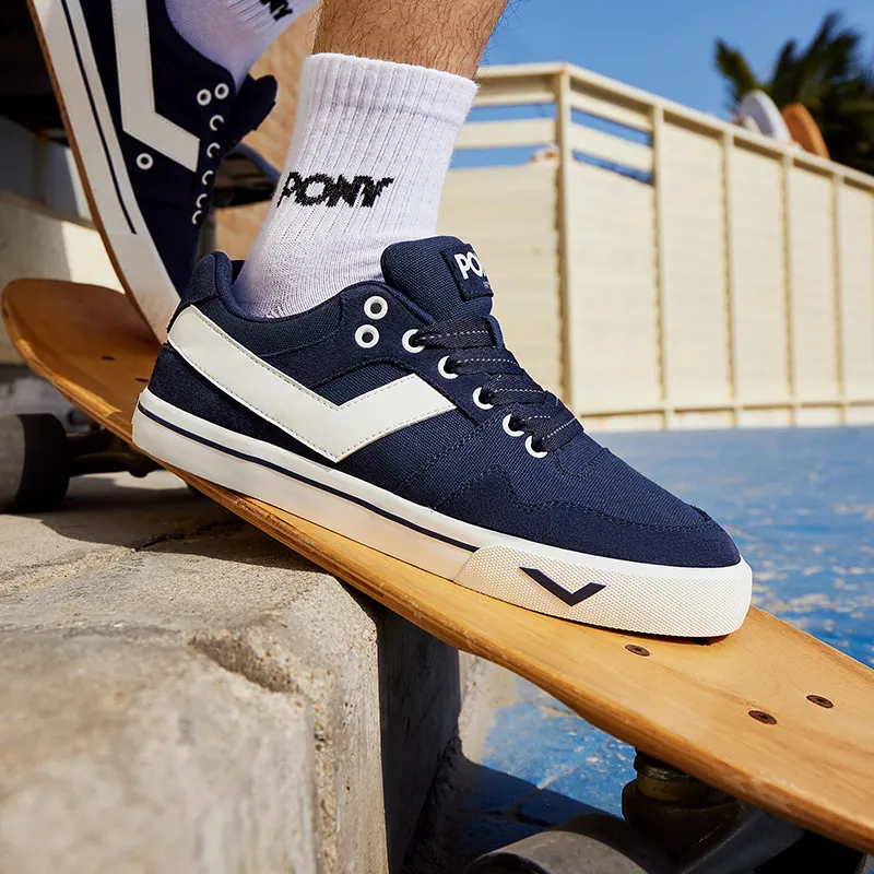 PONY Atop Wrapping Anti Slip Shock Absorbing And Wear Resistant Low Top Skateboard Shoes Men's Blue White-7